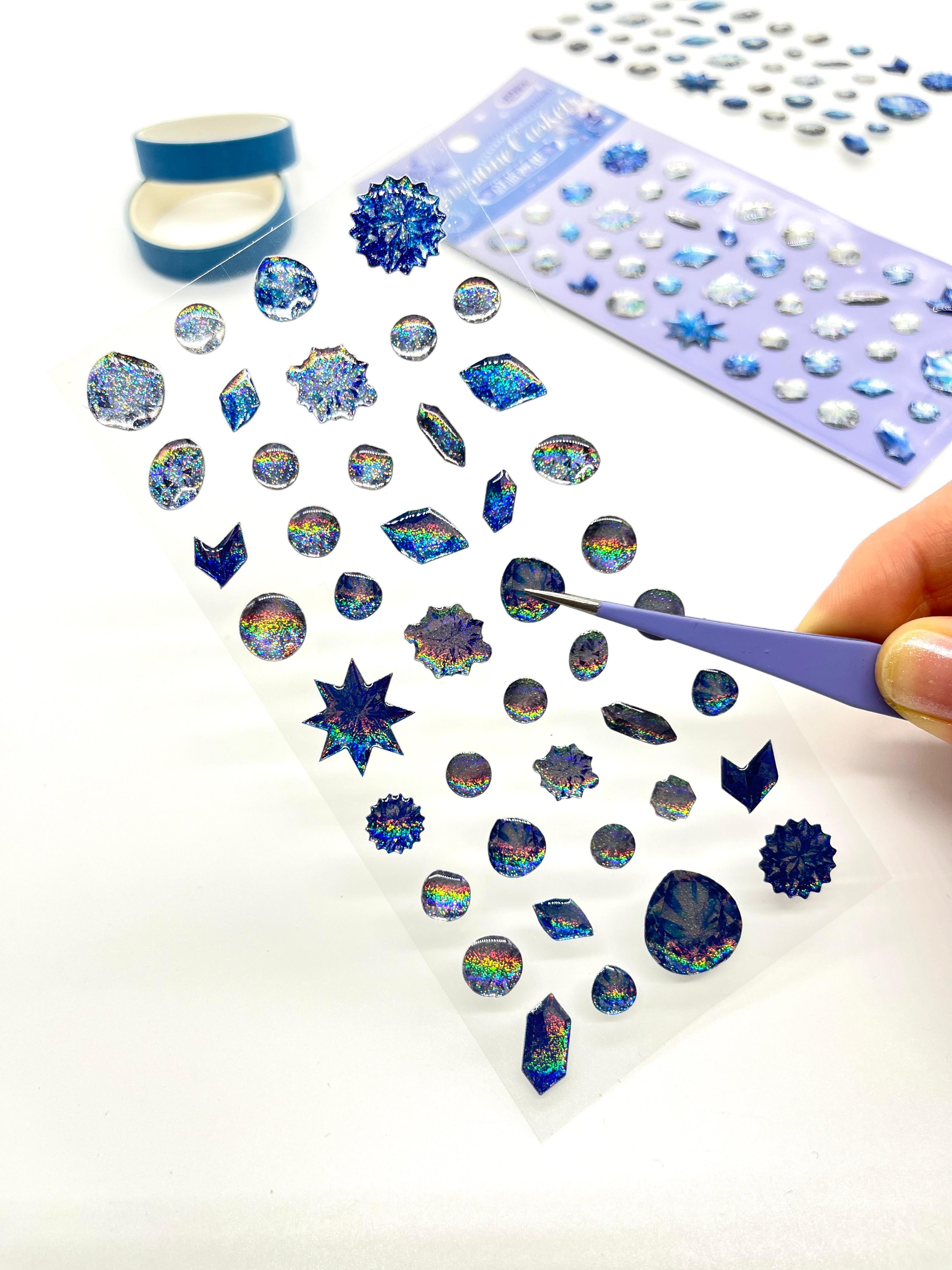 Holografik Kar Tanesi & Buz Kristali Mor Paket Tek Yaprak 42 Adet Taş Sticker Seti/Etiket/Çıkartma