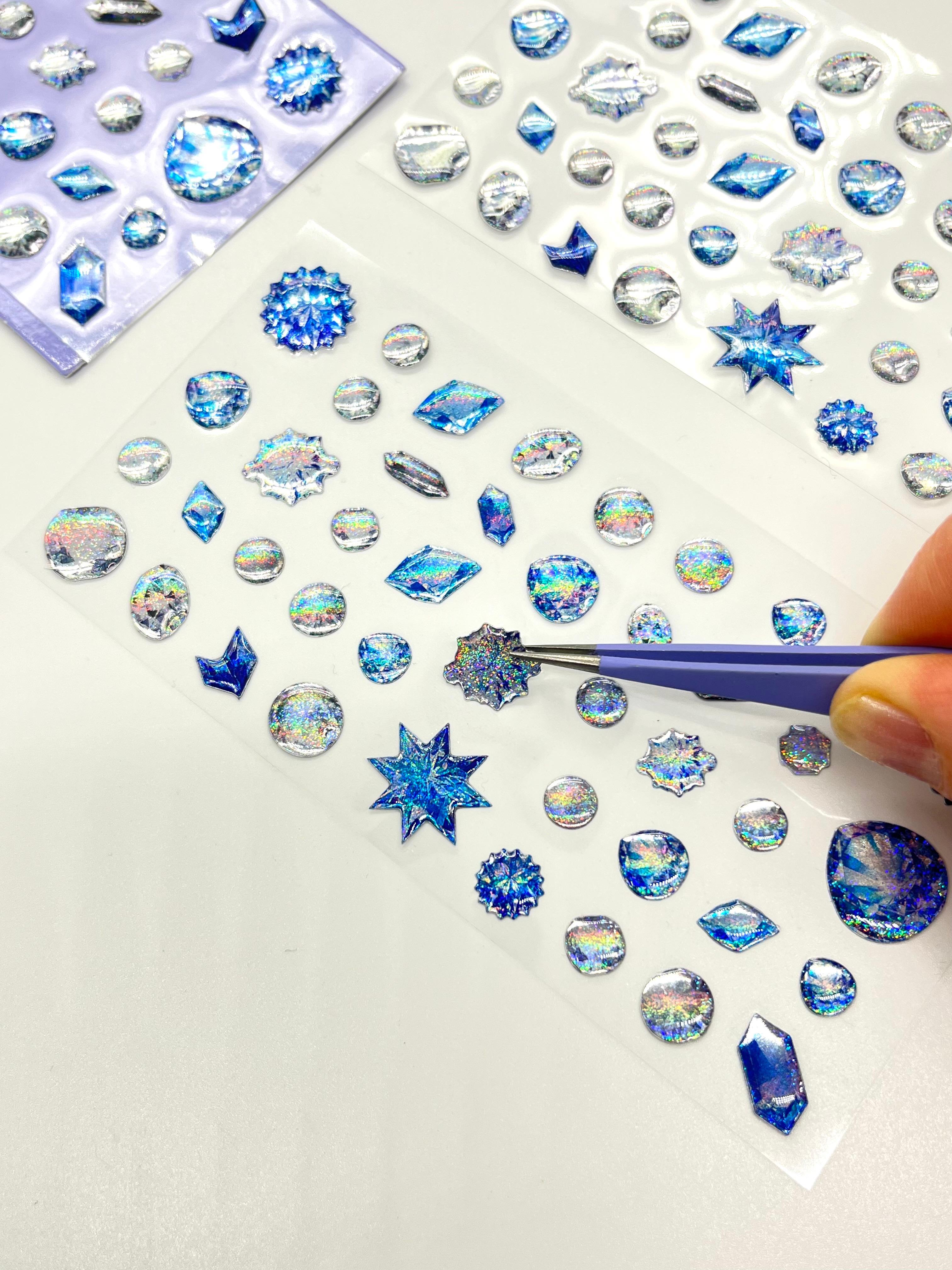 Holografik Kar Tanesi & Buz Kristali Mor Paket Tek Yaprak 42 Adet Taş Sticker Seti/Etiket/Çıkartma