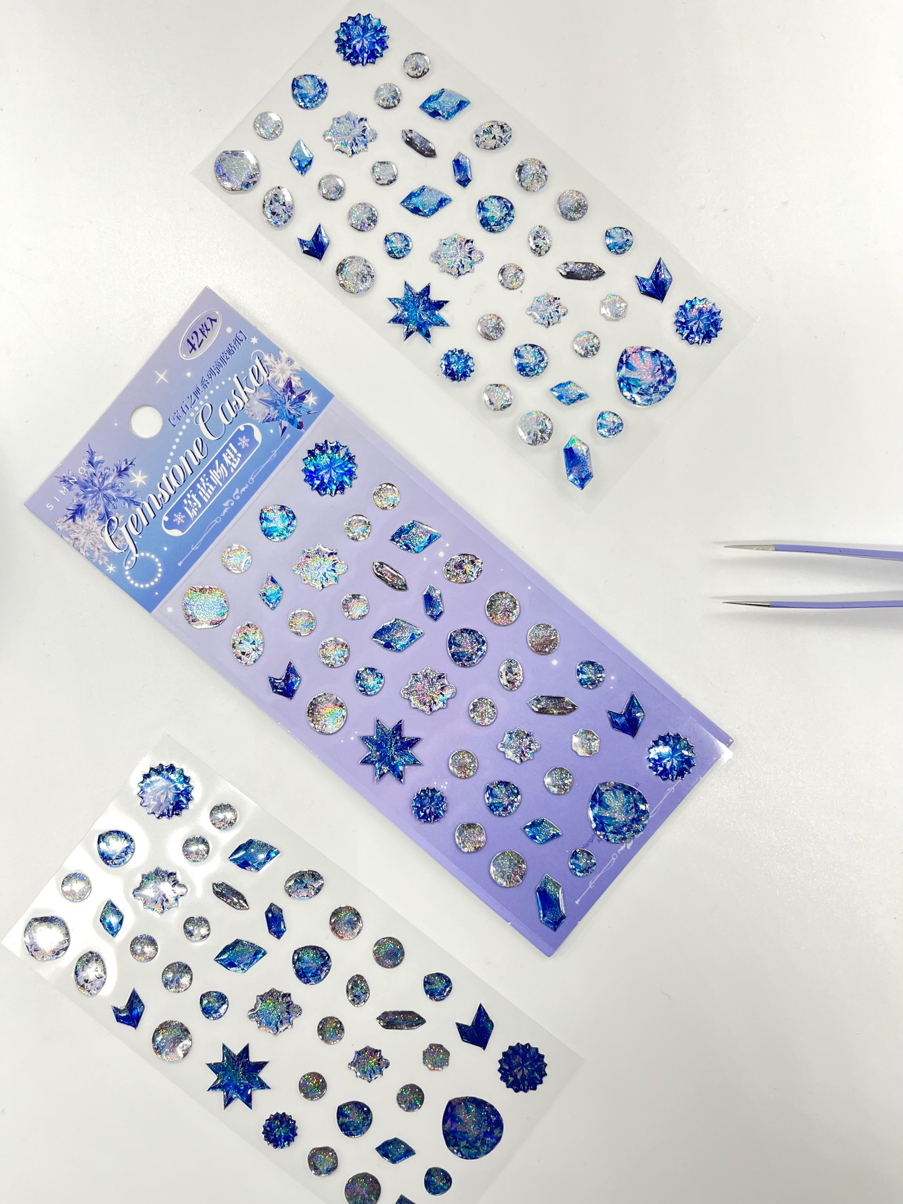 Holografik Kar Tanesi & Buz Kristali Mor Paket Tek Yaprak 42 Adet Taş Sticker Seti/Etiket/Çıkartma