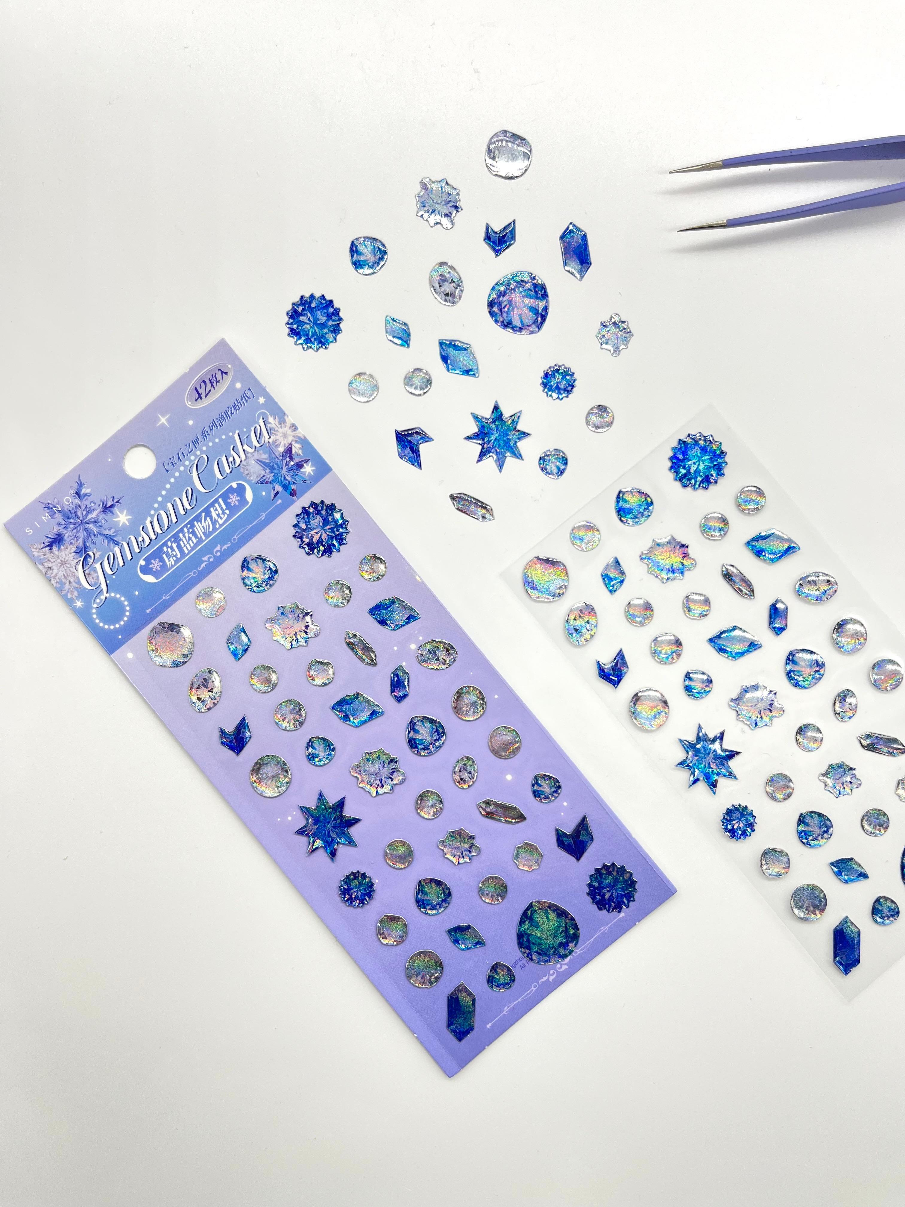 Holografik Kar Tanesi & Buz Kristali Mor Paket Tek Yaprak 42 Adet Taş Sticker Seti/Etiket/Çıkartma