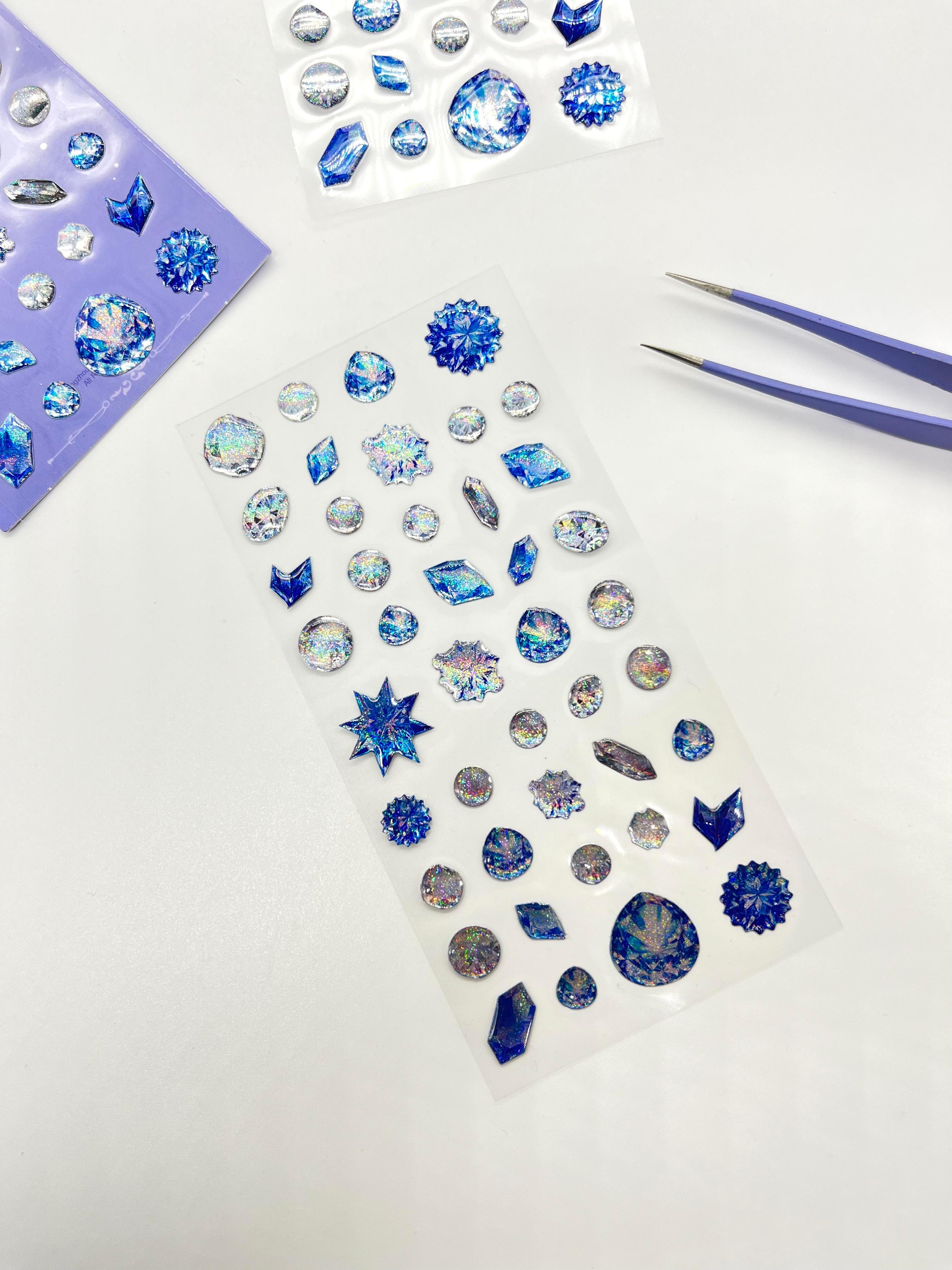 Holografik Kar Tanesi & Buz Kristali Mor Paket Tek Yaprak 42 Adet Taş Sticker Seti/Etiket/Çıkartma