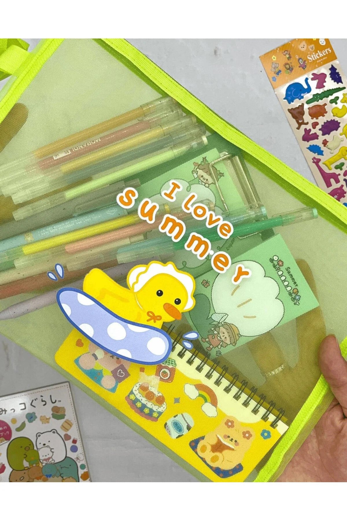 I Love Summer Yeşil A4 Şeffaf File Çanta / Kalem Kutu / Toparlayıcı