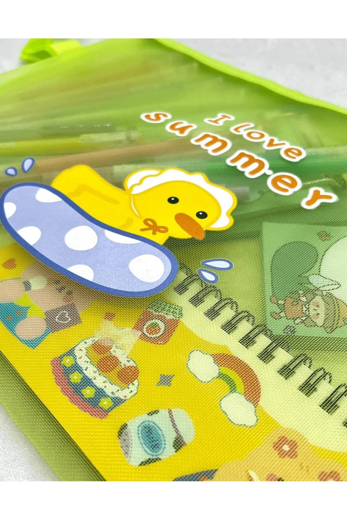 I Love Summer Yeşil A4 Şeffaf File Çanta / Kalem Kutu / Toparlayıcı
