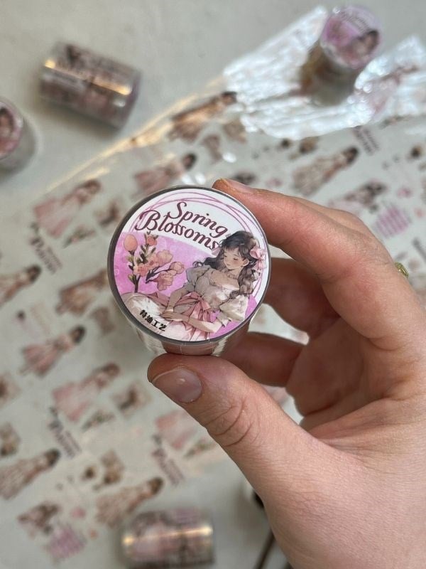 İlkbahar ve Genç Kız Temalı Pembe  Renk Washi Bant/ Washi Tape/ Sticker/ Bullet Journal