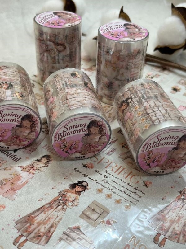 İlkbahar ve Genç Kız Temalı Pembe  Renk Washi Bant/ Washi Tape/ Sticker/ Bullet Journal