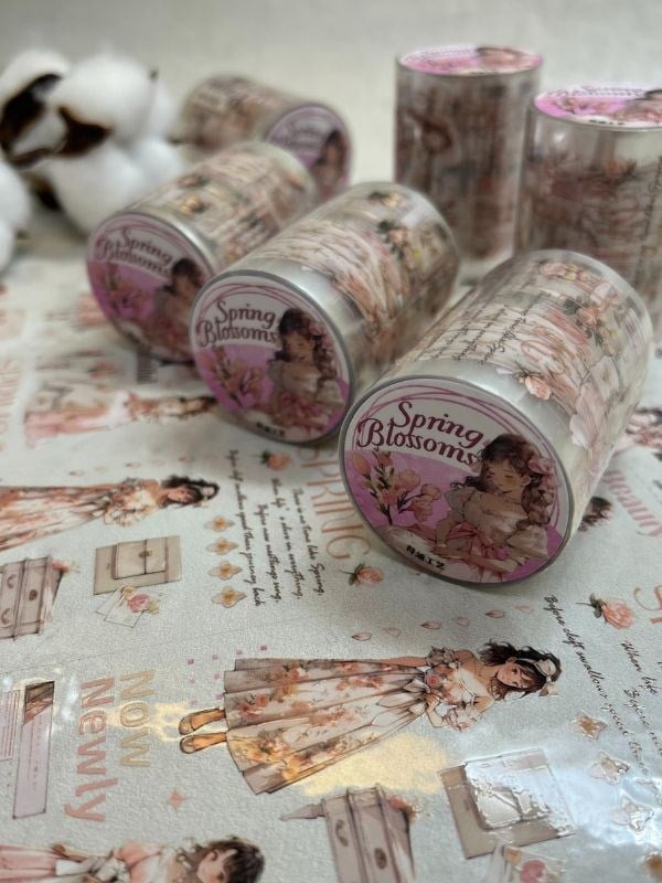 İlkbahar ve Genç Kız Temalı Pembe  Renk Washi Bant/ Washi Tape/ Sticker/ Bullet Journal