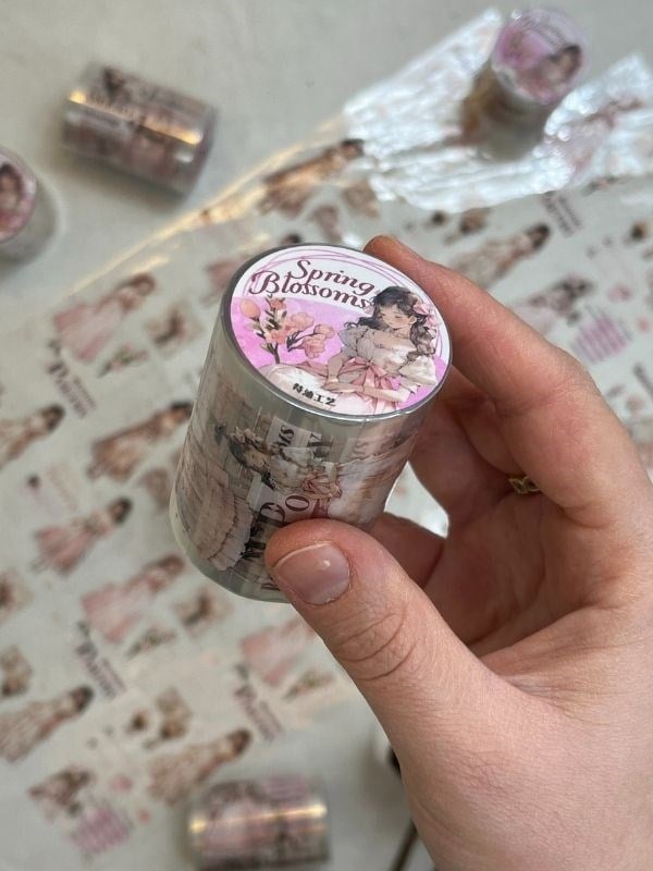 İlkbahar ve Genç Kız Temalı Pembe  Renk Washi Bant/ Washi Tape/ Sticker/ Bullet Journal