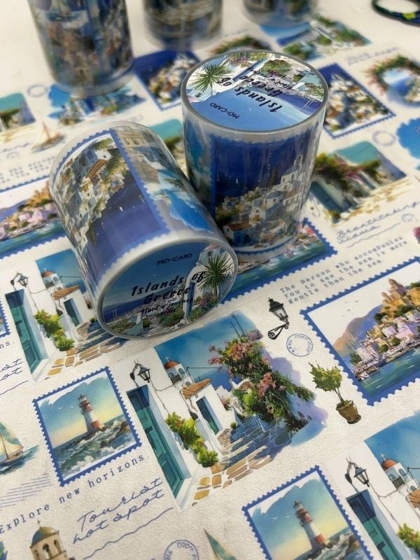 Islands Of Greece Temalı Mavi Renk Washi Bant /Washi Tape/ Sticker/ Bullet Journal
