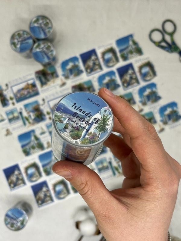 Islands Of Greece Temalı Mavi Renk Washi Bant /Washi Tape/ Sticker/ Bullet Journal