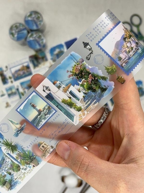 Islands Of Greece Temalı Mavi Renk Washi Bant /Washi Tape/ Sticker/ Bullet Journal