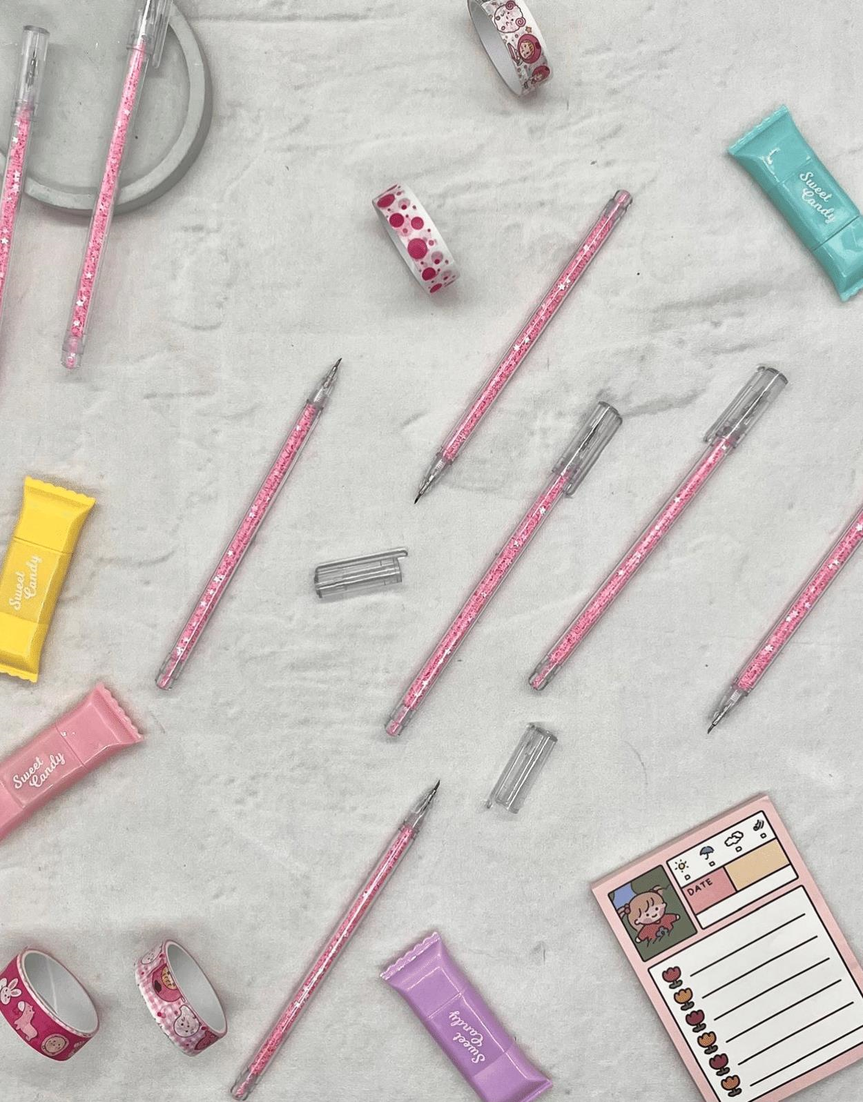 Kalem Görünümlü Pembe Pullu Çelik Uçlu Maket Bıçağı/ Sanat Bıçağı / Bullet Journal/ Washi Bant Kesen