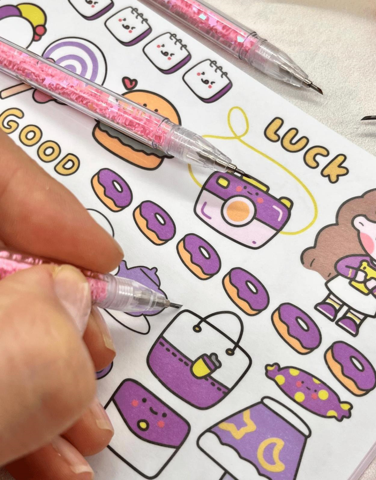 Kalem Görünümlü Pembe Pullu Çelik Uçlu Maket Bıçağı/ Sanat Bıçağı / Bullet Journal/ Washi Bant Kesen