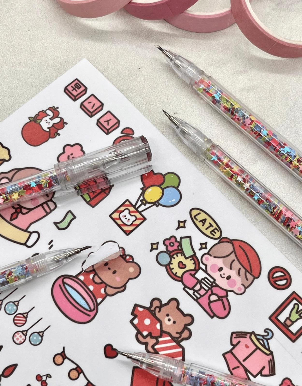 Kalem Görünümlü Renkli Pullu Çelik Uçlu Maket Bıçağı / Sanat Bıçağı / Bullet Journal