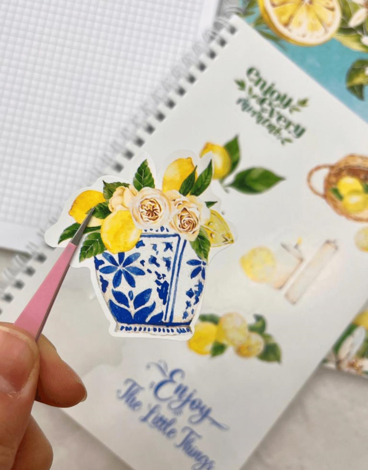 Kareli Limon Çiçekli Spiralli Defter Tek Yaprak Stickerlı