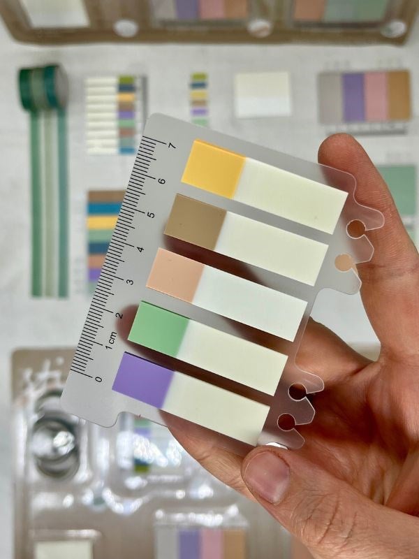 Karışık Tonlar Cetvelli Kahve Yeşil Mavi Renk İndeks Set Sticker/Post-it/Postit/Kitap Ayracı/Washi Bant
