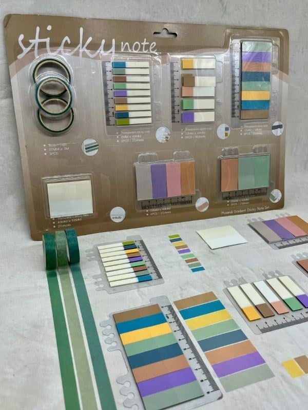 Karışık Tonlar Cetvelli Kahve Yeşil Mavi Renk İndeks Set Sticker/Post-it/Postit/Kitap Ayracı/Washi Bant