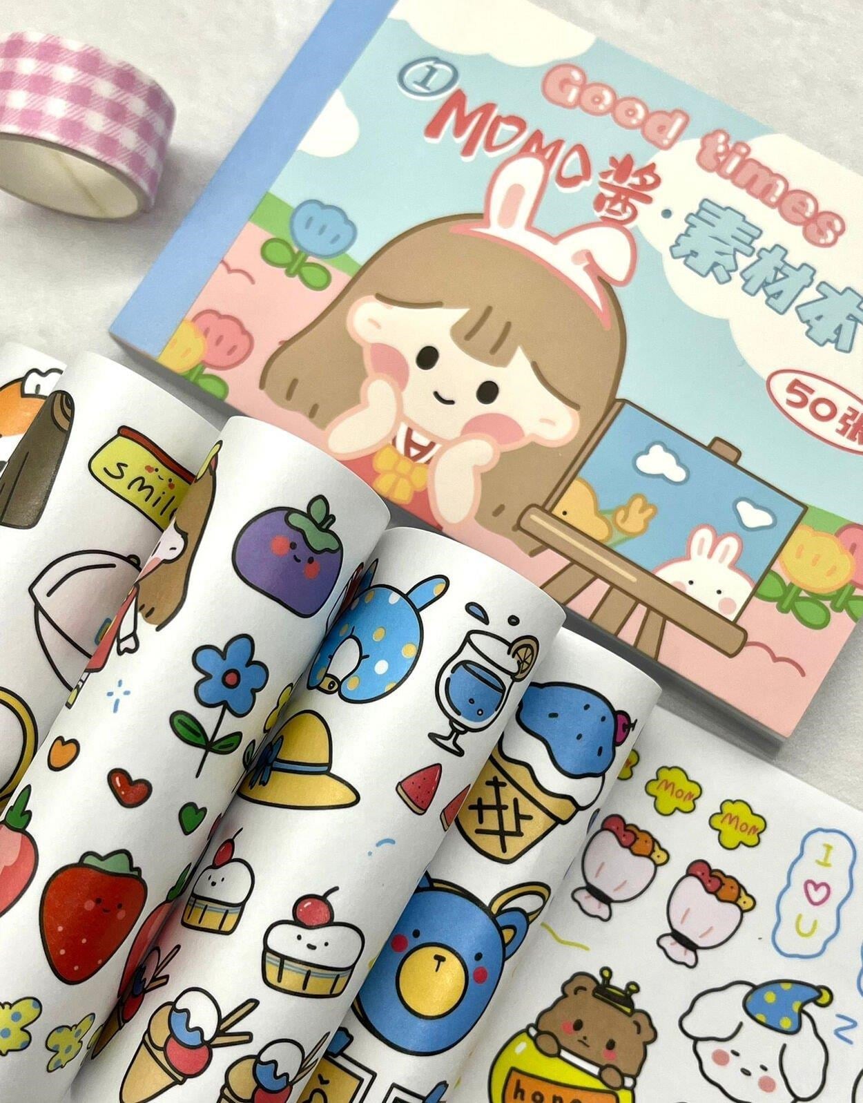 Kawaii 50 Yaprak Mavi MOMO Defter Sticker/ Çıkartma/ Defter Süsleme/ Bullet Journal/ Yapışkanlı Etiket/ Desenli Çıkartma