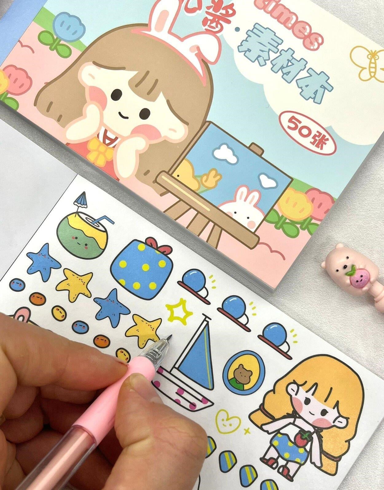 Kawaii 50 Yaprak Mavi MOMO Defter Sticker/ Çıkartma/ Defter Süsleme/ Bullet Journal/ Yapışkanlı Etiket/ Desenli Çıkartma