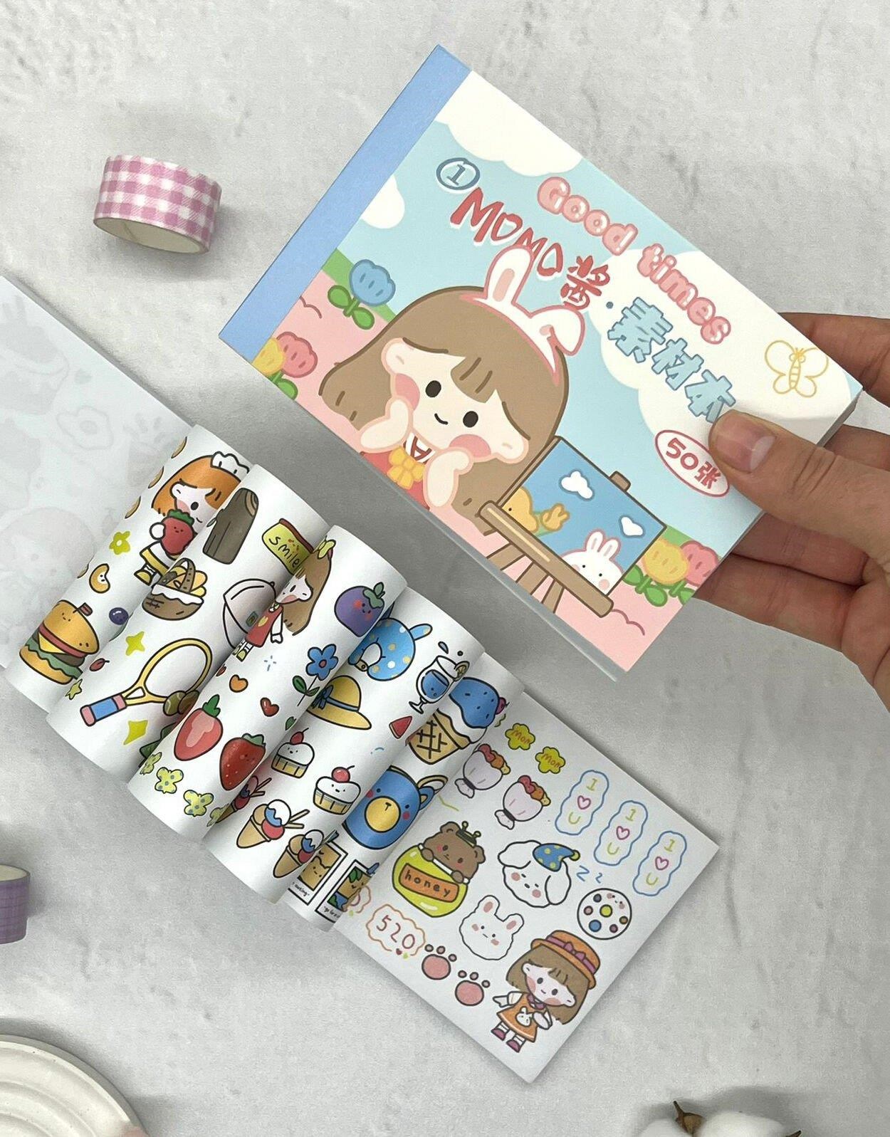 Kawaii 50 Yaprak Mavi MOMO Defter Sticker/ Çıkartma/ Defter Süsleme/ Bullet Journal/ Yapışkanlı Etiket/ Desenli Çıkartma