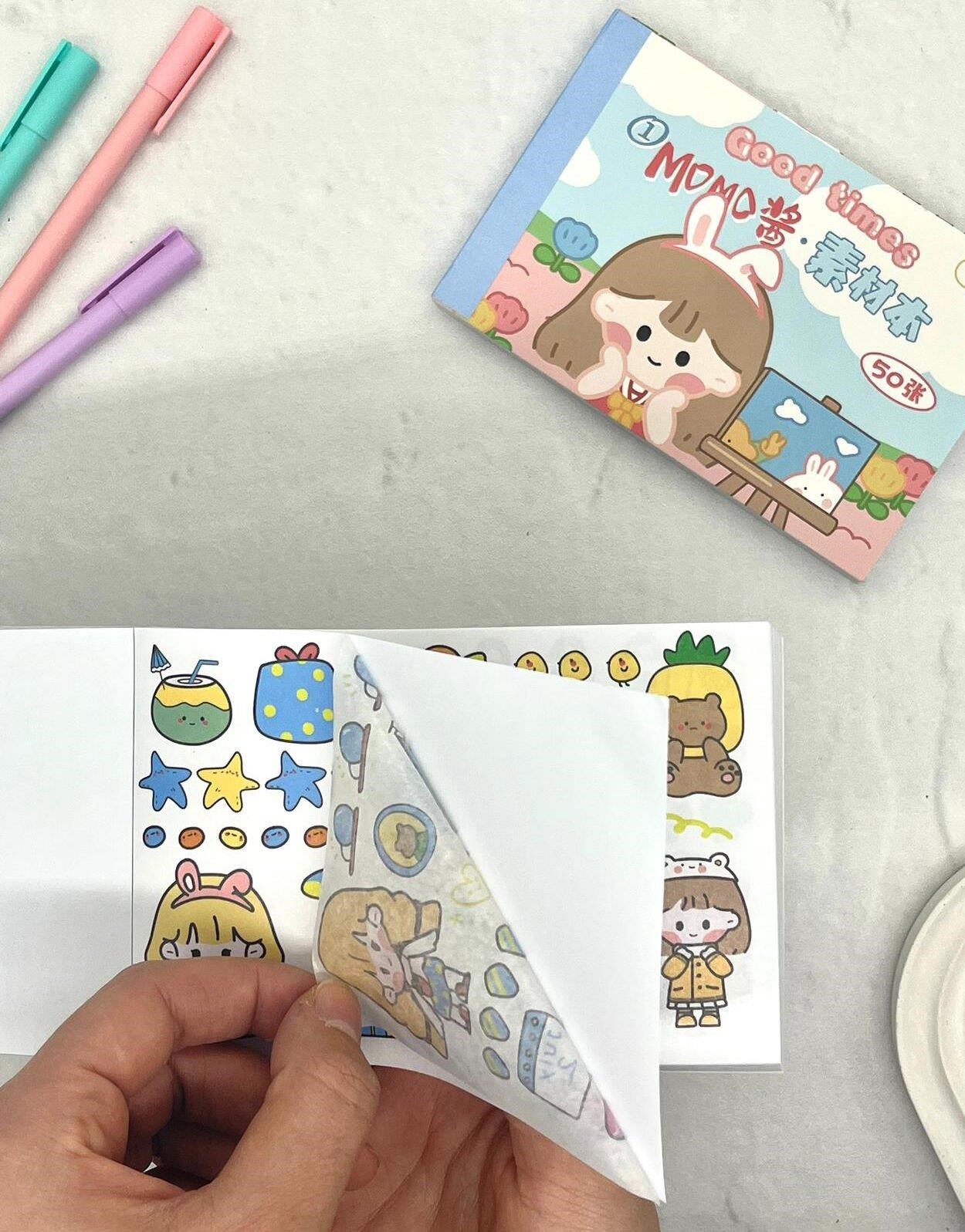 Kawaii 50 Yaprak Mavi MOMO Defter Sticker/ Çıkartma/ Defter Süsleme/ Bullet Journal/ Yapışkanlı Etiket/ Desenli Çıkartma