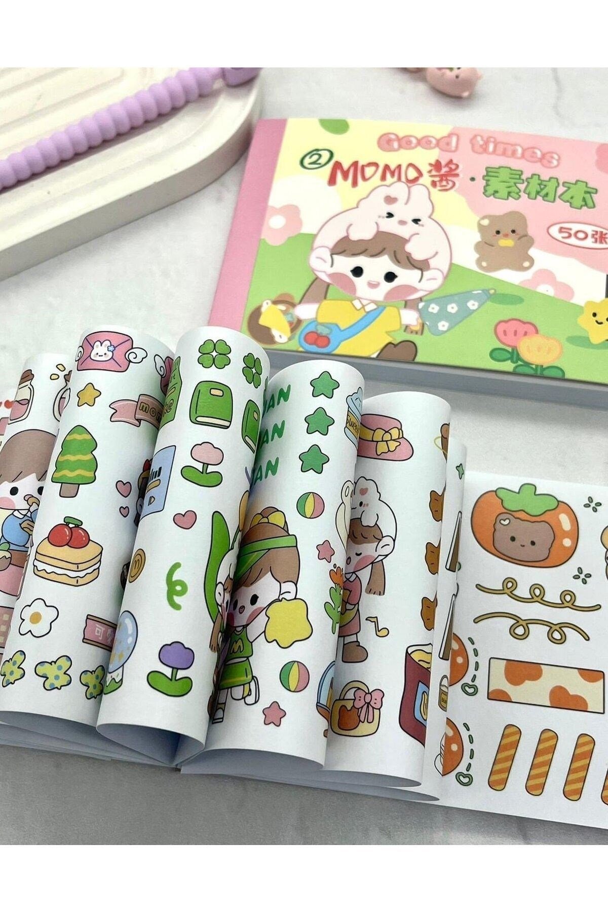 Kawaii 50 Yaprak Pembe Momo Defter Sticker/ Çıkartma/ Defter Süsleme/ Bullet Journal/ Yapışkanlı Eti
