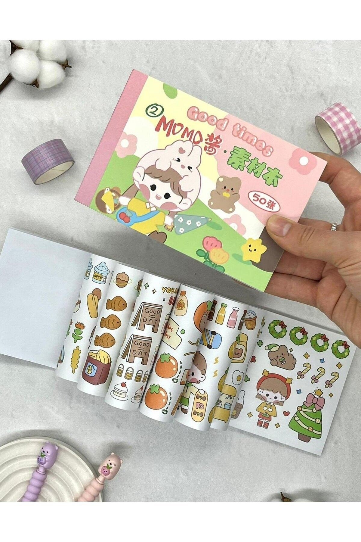 Kawaii 50 Yaprak Pembe Momo Defter Sticker/ Çıkartma/ Defter Süsleme/ Bullet Journal/ Yapışkanlı Eti