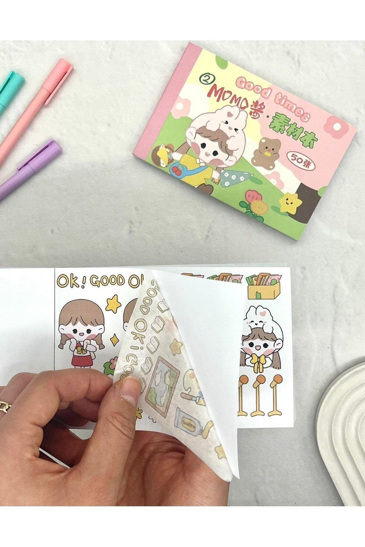 Kawaii 50 Yaprak Pembe Momo Defter Sticker/ Çıkartma/ Defter Süsleme/ Bullet Journal/ Yapışkanlı Eti