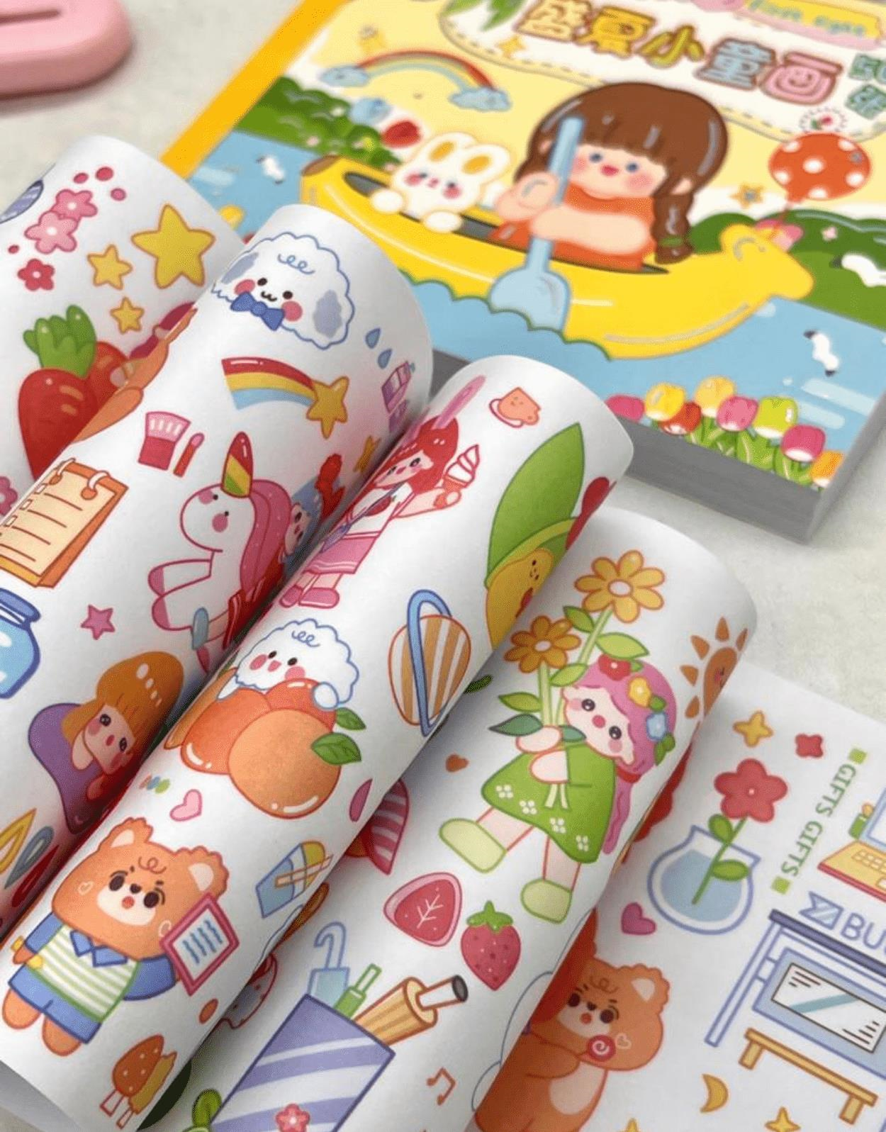 Kawaii 50 Yaprak Sevimli Kız ve Arkadaşları Sarı Defter Sticker / Çıkartma / Bullet Journal/ Scrapbook