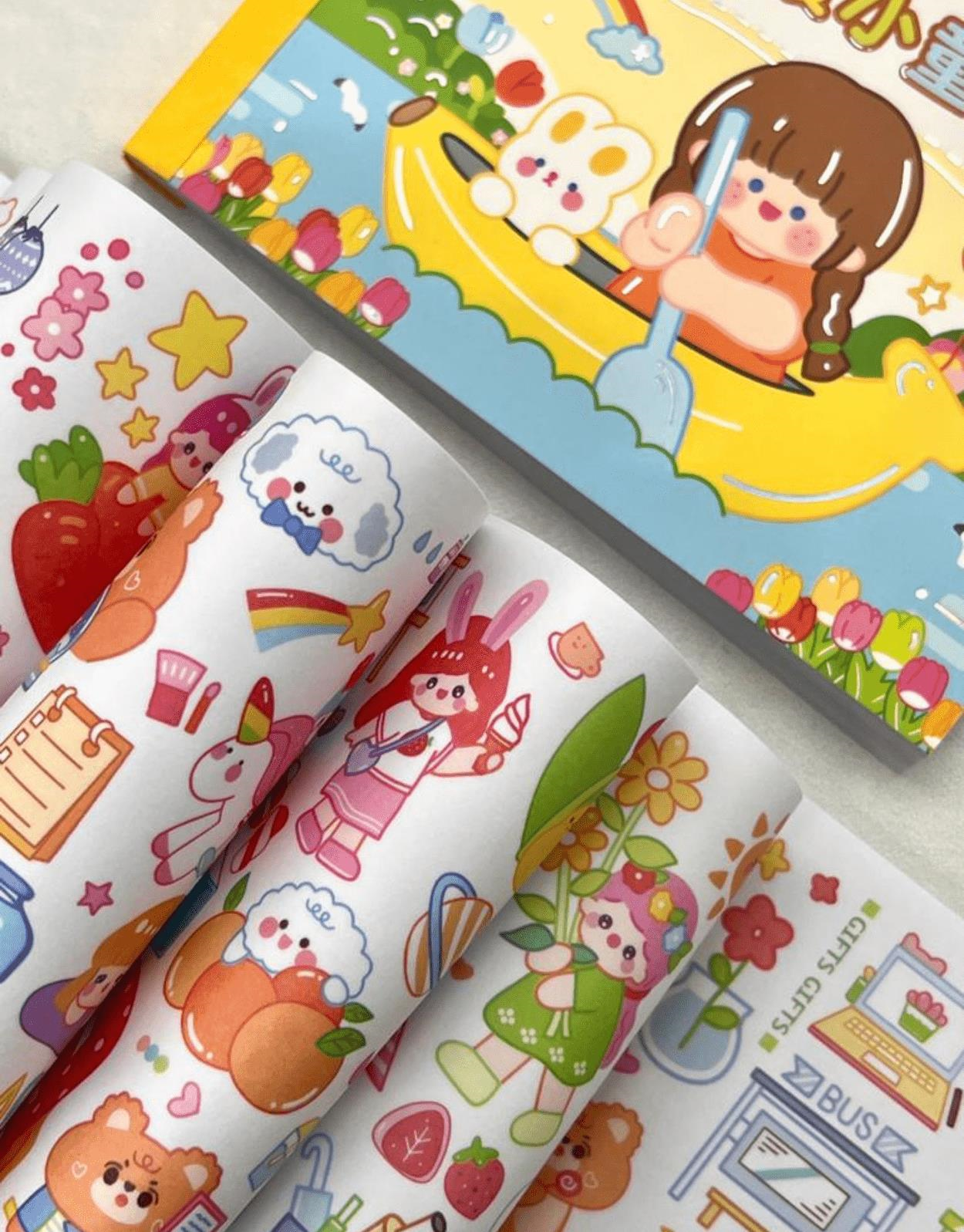 Kawaii 50 Yaprak Sevimli Kız ve Arkadaşları Sarı Defter Sticker / Çıkartma / Bullet Journal/ Scrapbook