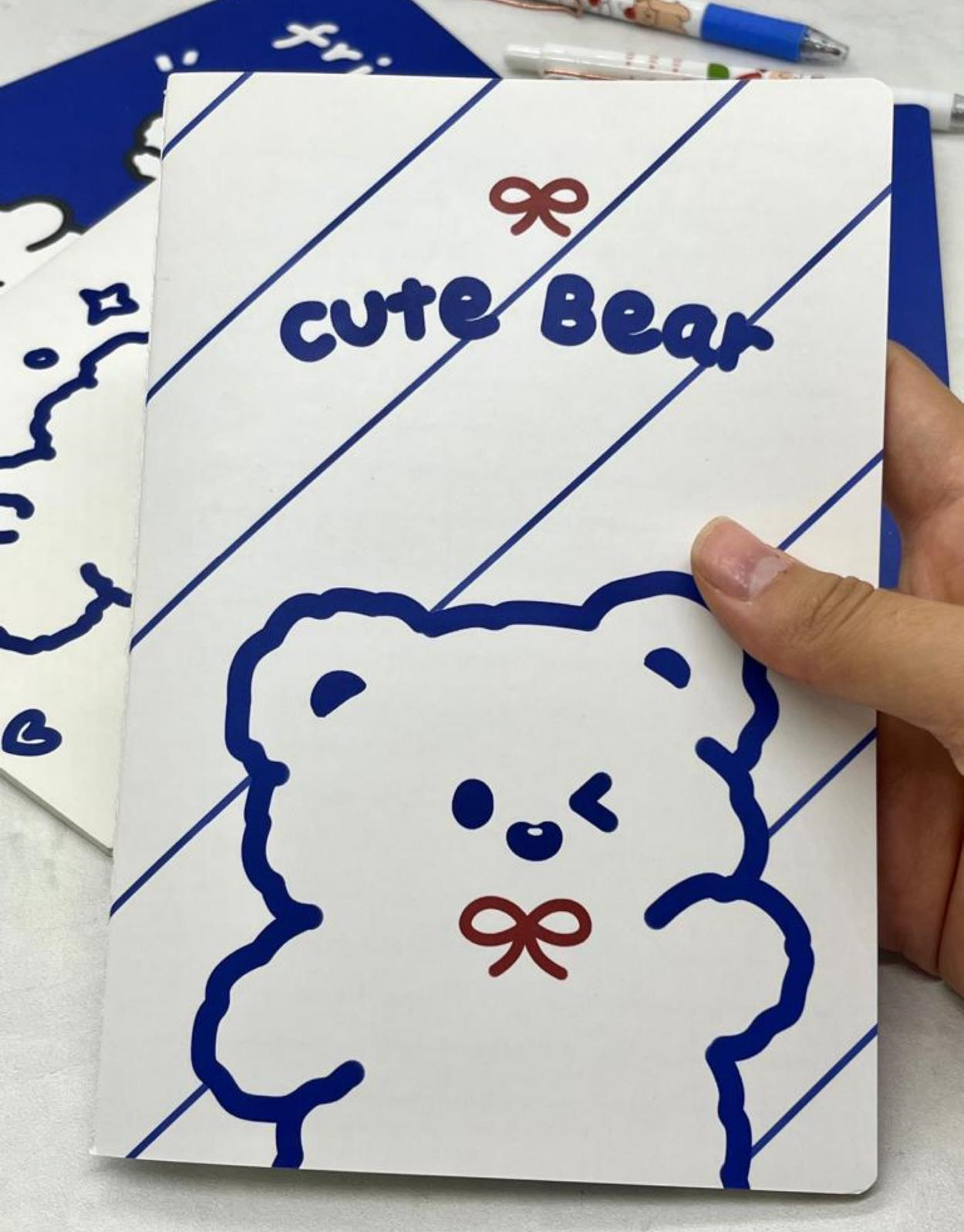 Kawaii Ayıcık Mavi ve Beyaz 4'lü Defter Set / Scrapbook /Defter Süsleme Notebook/Bullet Journal