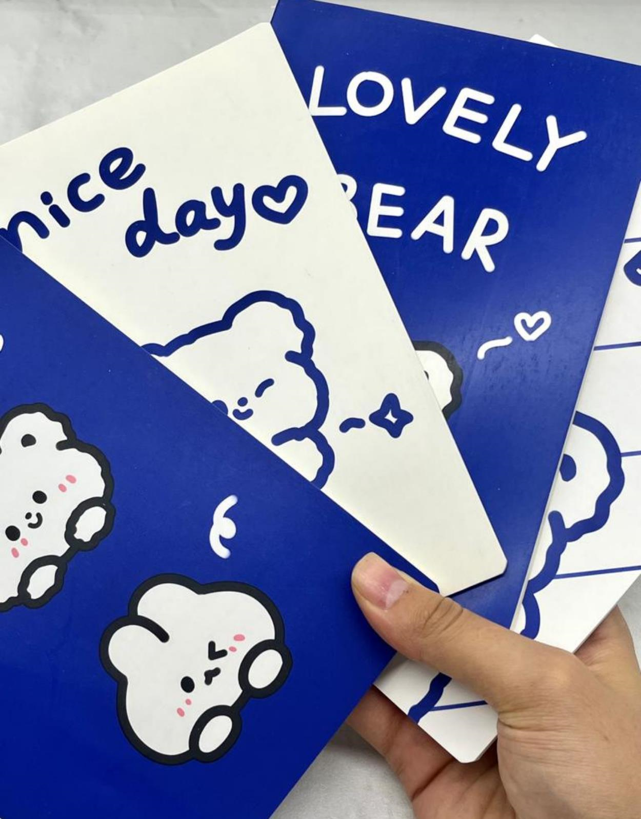 Kawaii Ayıcık Mavi ve Beyaz 4'lü Defter Set / Scrapbook /Defter Süsleme Notebook/Bullet Journal