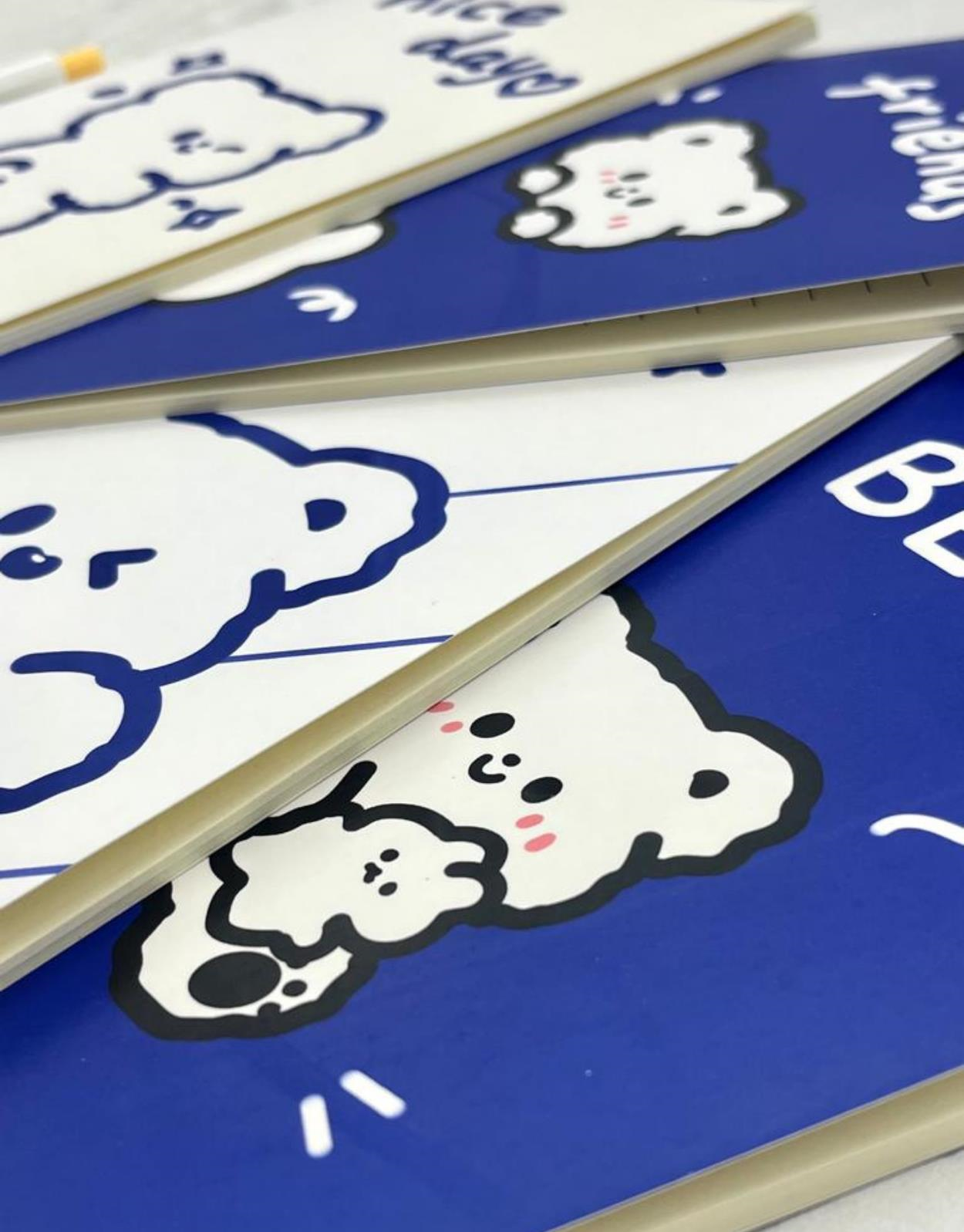 Kawaii Ayıcık Mavi ve Beyaz 4'lü Defter Set / Scrapbook /Defter Süsleme Notebook/Bullet Journal