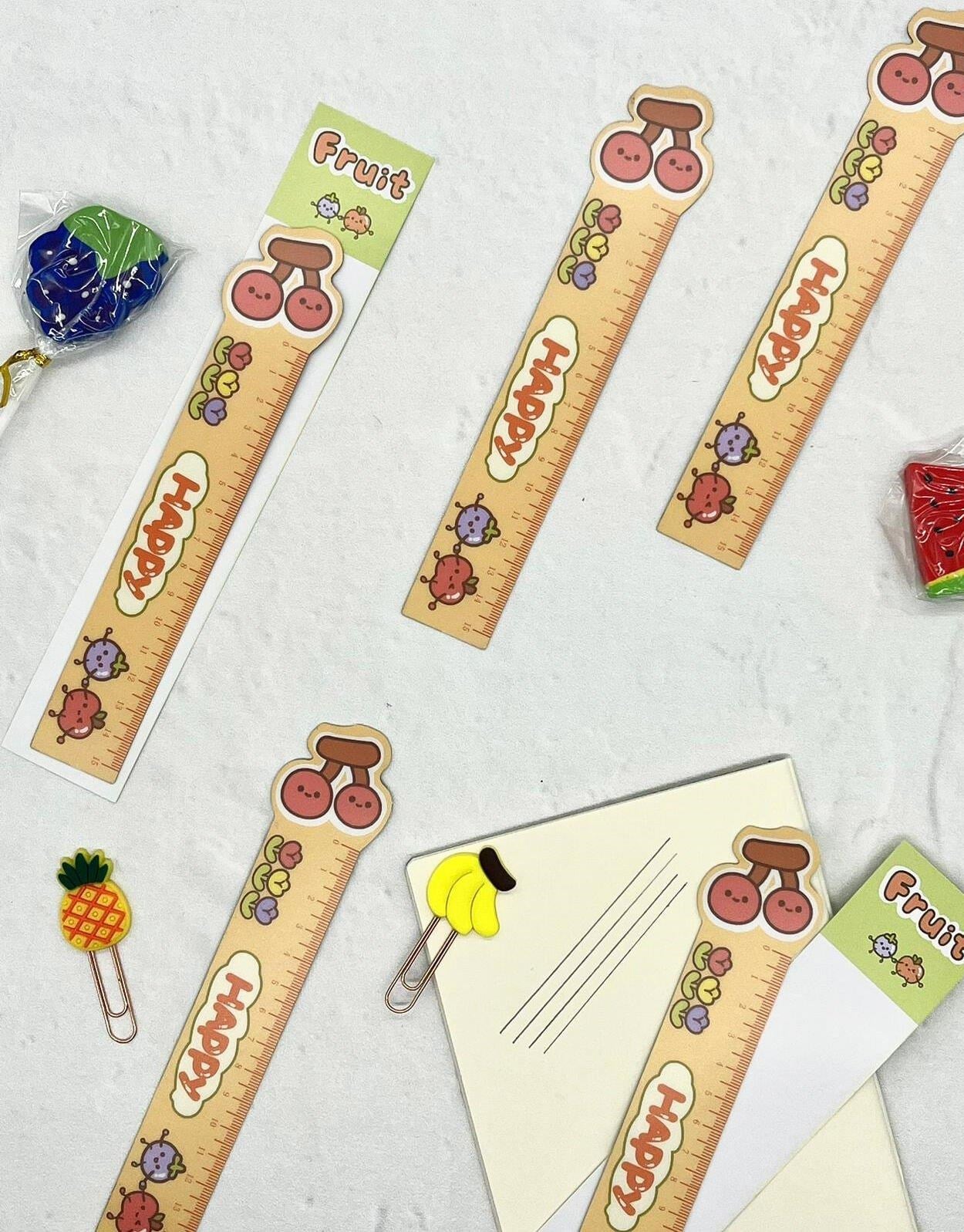 Kawaii Fruit Kiraz Desenli Mıknatıslı Kitap Ayracı ve Cetvel / Yer İmi