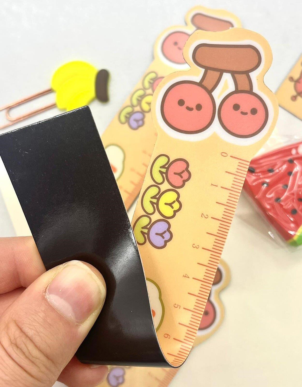 Kawaii Fruit Kiraz Desenli Mıknatıslı Kitap Ayracı ve Cetvel / Yer İmi
