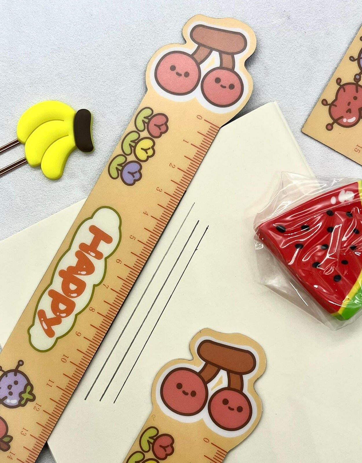 Kawaii Fruit Kiraz Desenli Mıknatıslı Kitap Ayracı ve Cetvel / Yer İmi