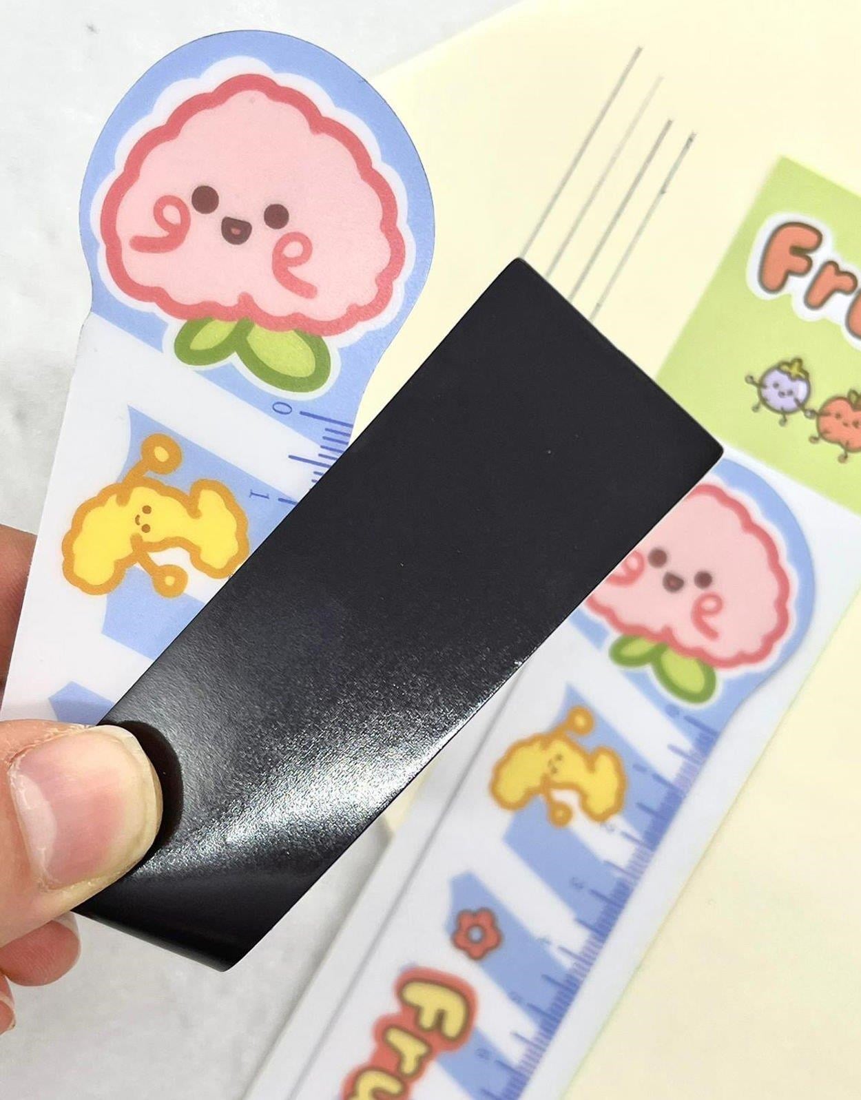 Kawaii Fruit Pembe Meyve Desenli Mıknatıslı Kitap Ayracı ve Cetvel / Yer İmi