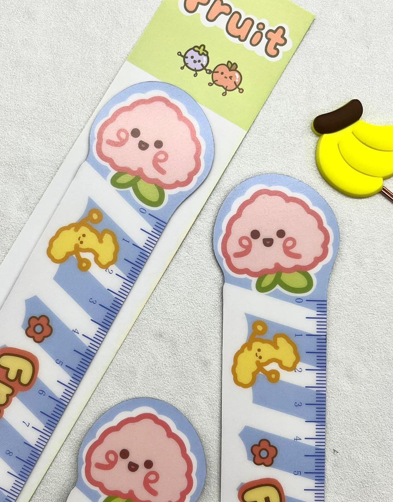 Kawaii Fruit Pembe Meyve Desenli Mıknatıslı Kitap Ayracı ve Cetvel / Yer İmi