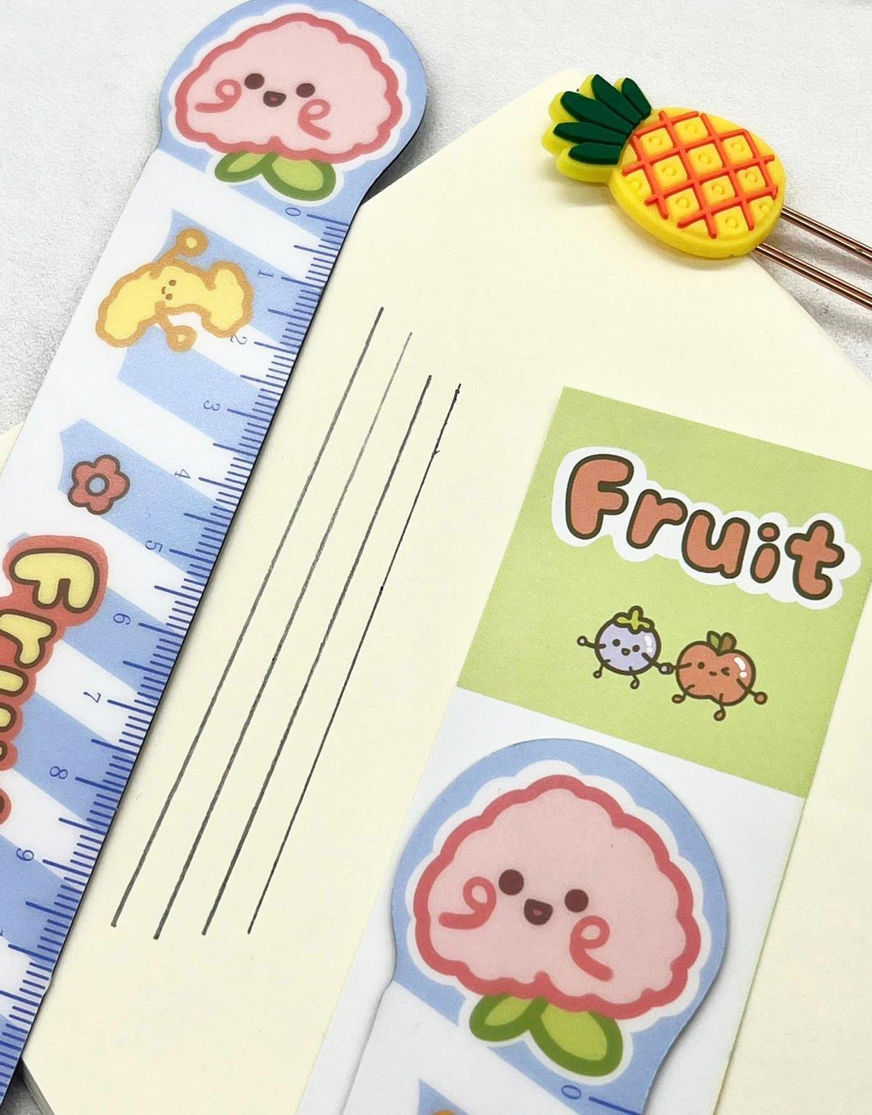 Kawaii Fruit Pembe Meyve Desenli Mıknatıslı Kitap Ayracı ve Cetvel / Yer İmi