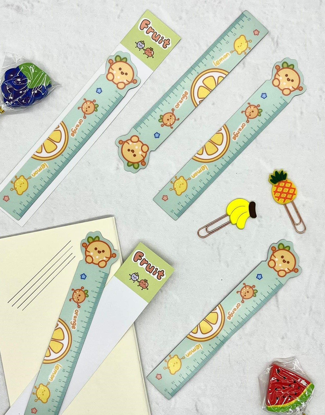 Kawaii Fruit Portakal Desenli Mıknatıslı Kitap Ayracı ve Cetvel / Yer İmi