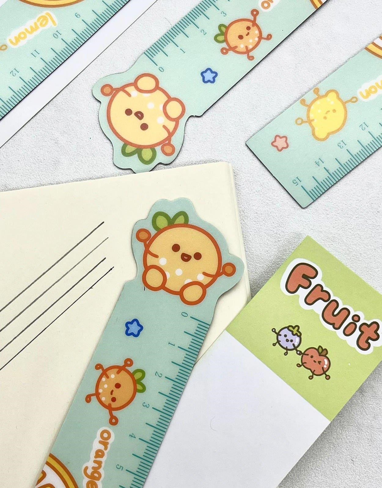 Kawaii Fruit Portakal Desenli Mıknatıslı Kitap Ayracı ve Cetvel / Yer İmi