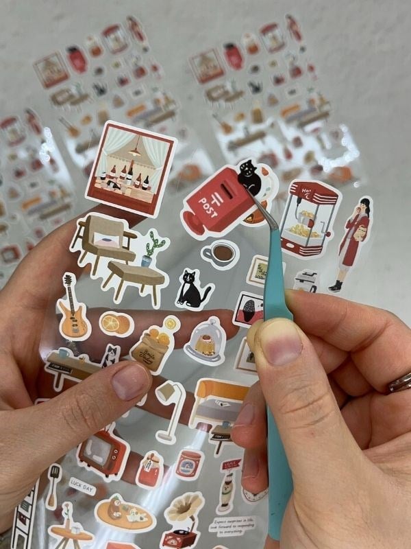 Kawaii Günlük Rutinler 35 Adet Tek Yaprak Kırmızı Paket Sticker / Bullet Journal / Ajanda 