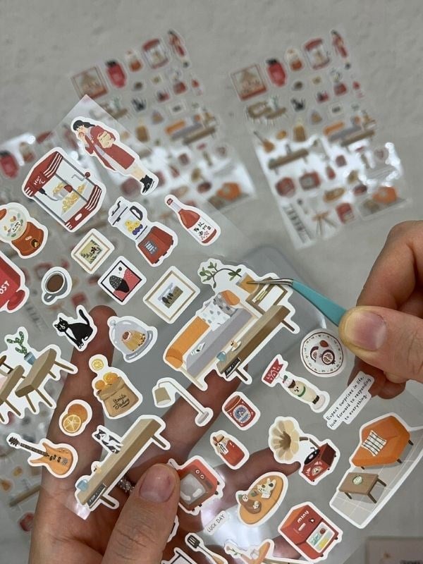 Kawaii Günlük Rutinler 35 Adet Tek Yaprak Kırmızı Paket Sticker / Bullet Journal / Ajanda 