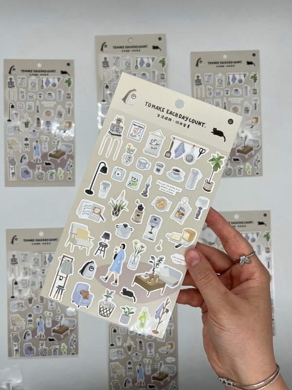 Kawaii Günlük Rutinler 40 Adet Tek Yaprak Beyaz Paket Sticker / Bullet Journal / Ajanda