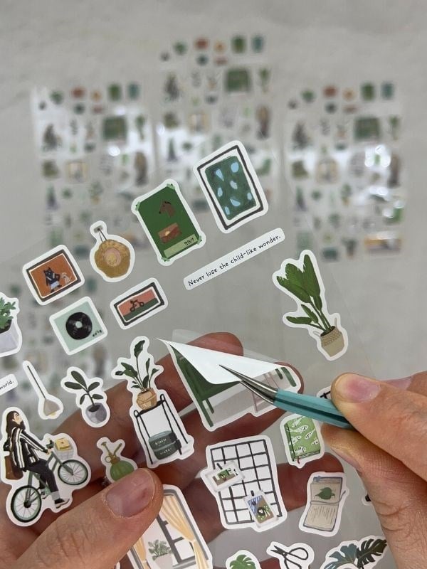 Kawaii Günlük Rutinler 41 Adet Tek Yaprak Yeşil Paket Sticker / Bullet Journal / Ajanda 