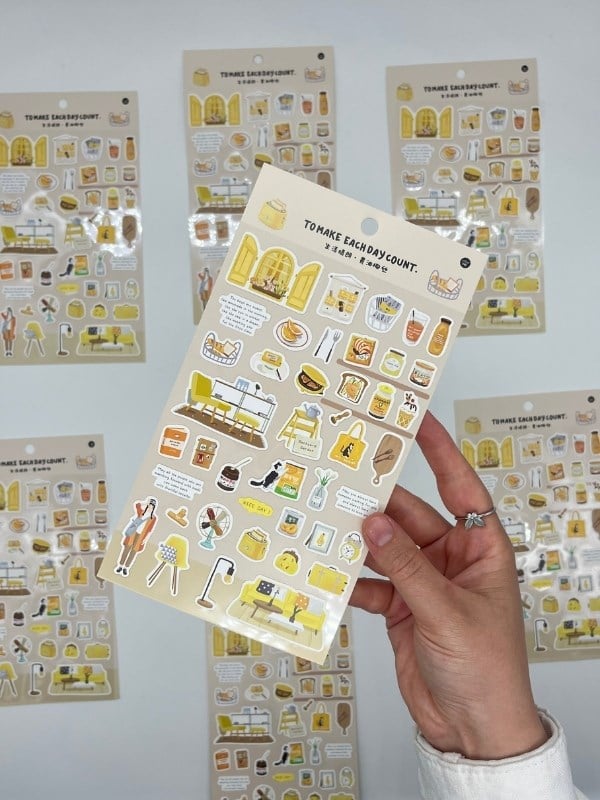 Kawaii Günlük Rutinler 42 Adet Tek Yaprak Sarı Paket Sticker / Bullet Journal / Ajanda