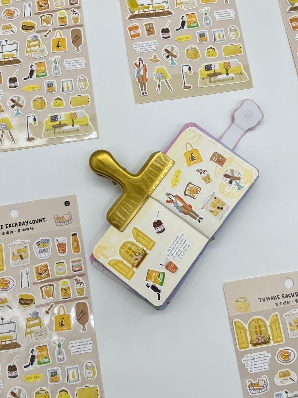 Kawaii Günlük Rutinler 42 Adet Tek Yaprak Sarı Paket Sticker / Bullet Journal / Ajanda