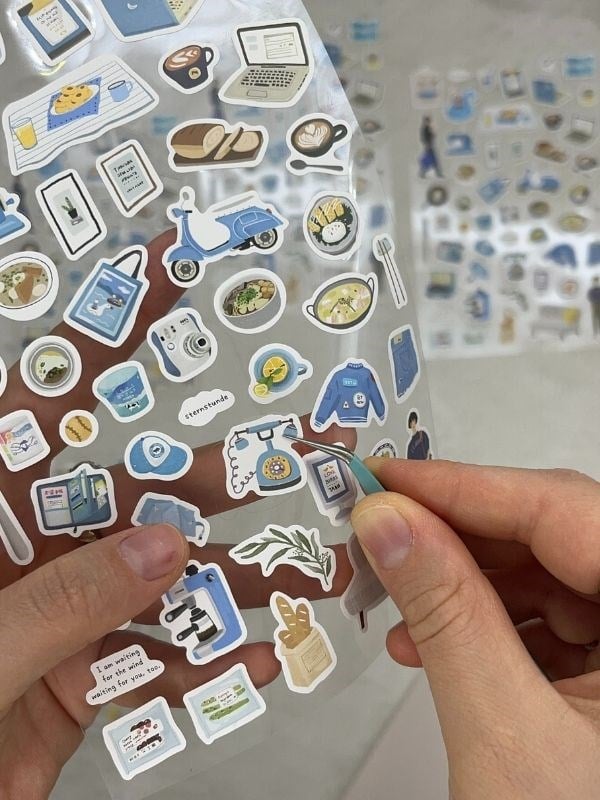 Kawaii Günlük Rutinler 51 Adet Tek Yaprak Mavi Paket Sticker / Bullet Journal / Ajanda 