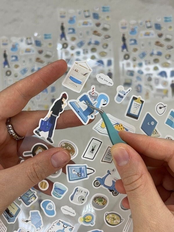 Kawaii Günlük Rutinler 51 Adet Tek Yaprak Mavi Paket Sticker / Bullet Journal / Ajanda 