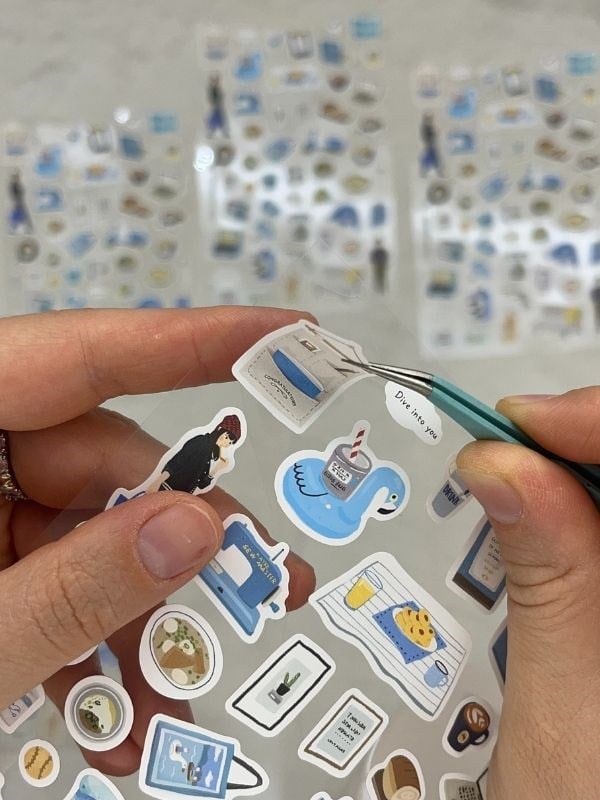 Kawaii Günlük Rutinler 51 Adet Tek Yaprak Mavi Paket Sticker / Bullet Journal / Ajanda 