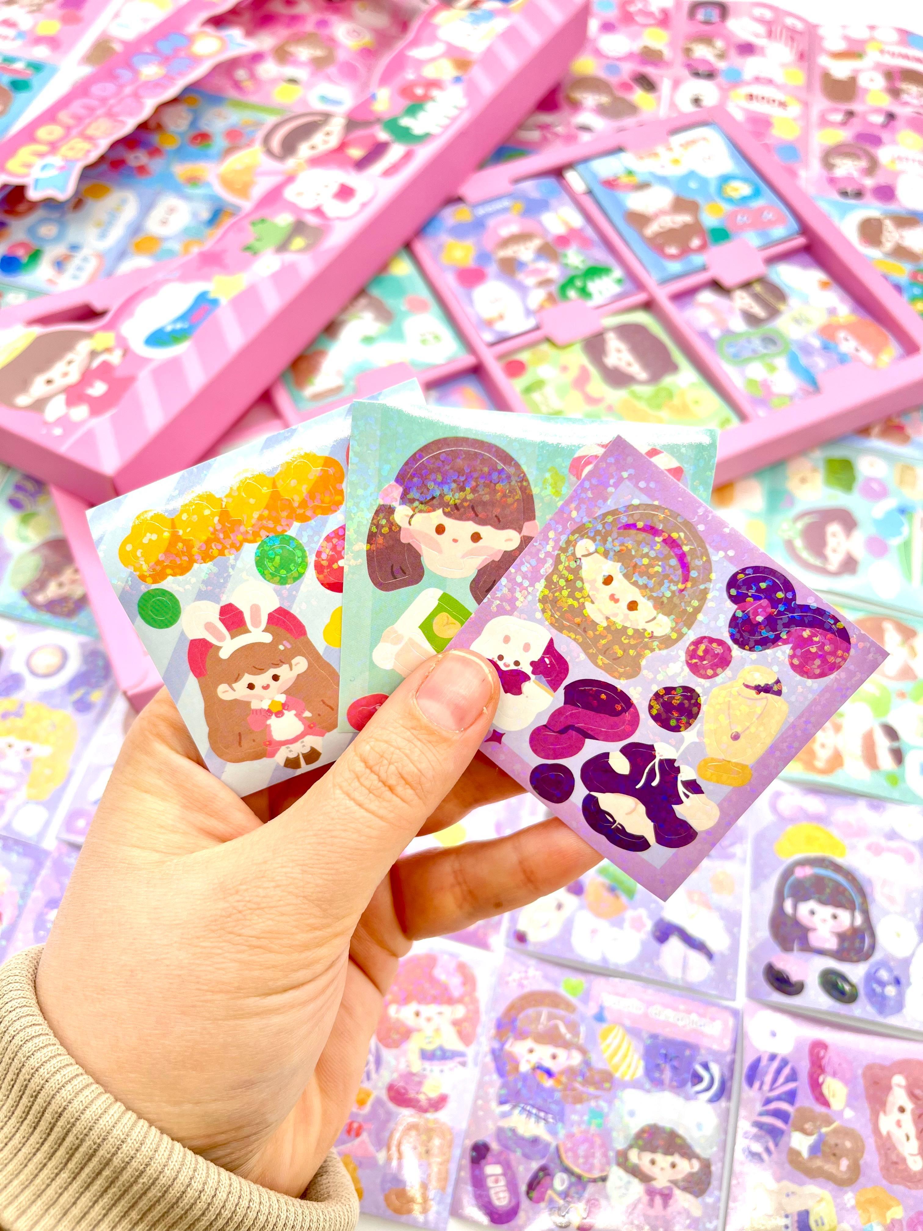 Kawaii Holografik Parıltı Kız Dünyası 8 Bölüm 200 Yaprak 1831 Adet Kutu Sticker Set/Etiket/Çıkartma